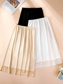 3 Pcs/1 Pc Women's Waist Slimming, Static-Resistant Half Slip Underskirt With Adjustable Elastic Waistband, Multi-Size & Color Options Summer, School Fall, Autumn, Halloween