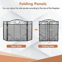 3-Panel Fireplace Screen, Folding Spark Guard With Exquisite Pattern For Baby & Pets, Freestanding Fence For Wood Burner, Open Fire, No Assembly Required, Black - Black - View 6