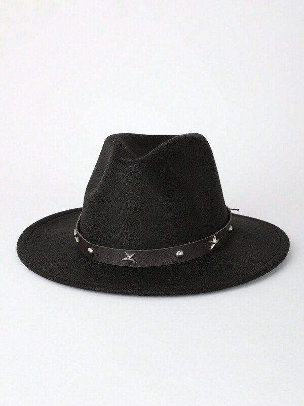1pc Star Bohemian Vintage Polyester Solid Color Fedora Hat, Felt Hat, Soft Wool Hat, Fashion Commuter Wear, Autumn/Winter