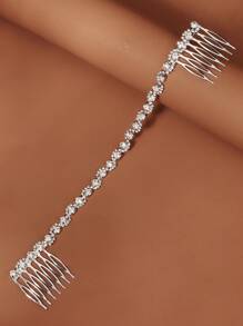 1pc Women's Rhinestone Chain Headband, Shiny Wedding Bridal Hair Accessory - Silver - View 4