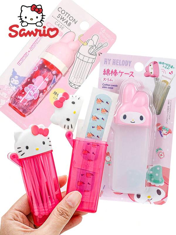 Sanrio 1 pieza/2 piezas Decoración navideña Auténtica caja de almacenamiento Sanrio Kawaii Hello Kitty My Melody de dibujos animados, caja de almacenamiento portátil de sobremesa de tamaño pequeño para hisopos, cigarrillos, vendajes (algunas partes pueden ser aleatorias)