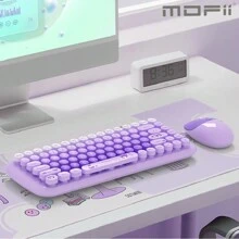 JOMAA Wireless Keyboard Mouse Combo 2.4G Wireless Colorful 84 Keys Retro Round Keycap Keyboards Cute Keyboard Mouse Set For Pc/Laptop/Desktop-Purple - Purple - View 4