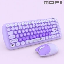 JOMAA Wireless Keyboard Mouse Combo 2.4G Wireless Colorful 84 Keys Retro Round Keycap Keyboards Cute Keyboard Mouse Set For Pc/Laptop/Desktop-Purple - Purple - View 1