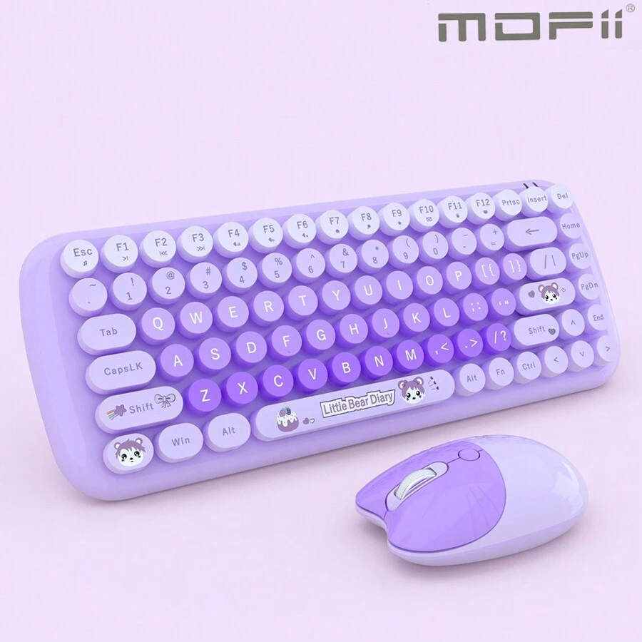 JOMAA Wireless Keyboard Mouse Combo 2.4G Wireless Colorful 84 Keys Retro Round Keycap Keyboards Cute Keyboard Mouse Set For Pc/Laptop/Desktop-Purple - Purple - View 1