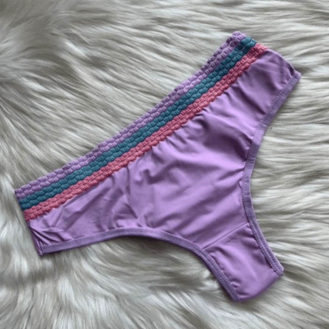 Women's Panties Double Thread Waistband Stripes Comfort Lingerie Plain - Màu Lilac Tím - Xem 1