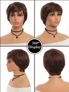 Tóc giả tổng hợp cắt ngắn màu nâu nhạt 4 inch dành cho phụ nữ sử dụng hàng ngày hoặc dự tiệc - Light Brown - Xem 4