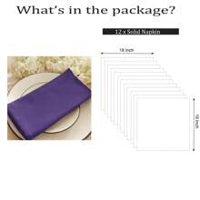 12pcs Solid Color Cloth Napkins, Washable Cotton Table Napkin For Household Dining Fall Autumn Decor Wedding Hotel 45*45cm - Violet - View 2