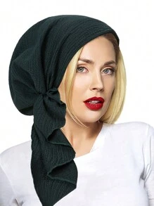 1入組純色彈性頭巾帽，時尚百搭頭巾帽，搭配拱形波浪圖案