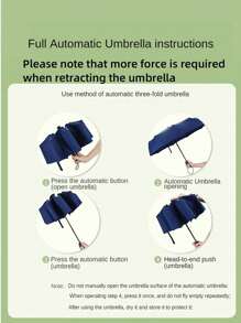 超大全自动折叠雨伞，适用于汽车、旅行和家庭，高品质，防风，适合休闲和商务，黑色涂层，适合 1-3 人，超大遮篷适合大雨天气 - 藏蓝色 - 查看 11