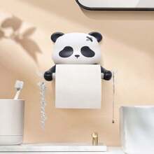 创意卡通熊猫卫生纸架毛巾架浴室壁挂式免钻孔纸巾盒 - 彩色 - 查看 12