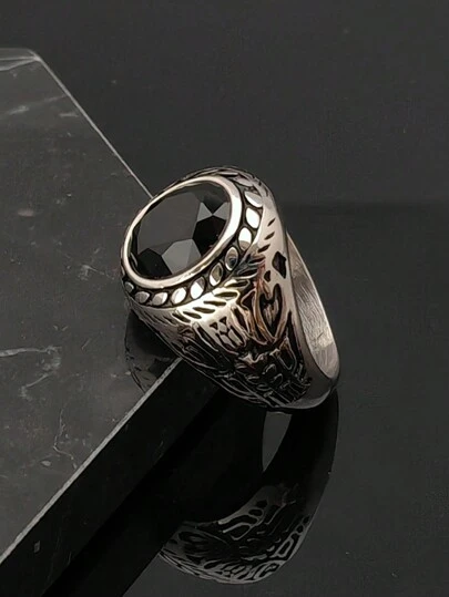 新款黑色宝石男女通用316L不锈钢戒指，经典款式，男女皆宜