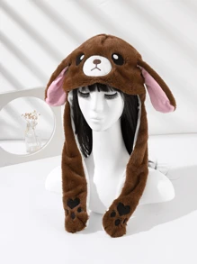 1pc Women's Cute Moving Ears Plush Hat - Thick Warm Fleece Earflap Beanie, Daily Wear Valentine's Day