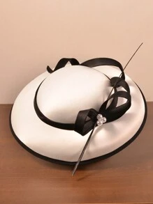 法式優雅女士禮帽，淑女大沿帽，英式復古貴族帽，黑色/新娘白/賽馬/派對/婚禮攝影女士花結 - A - 查看 1