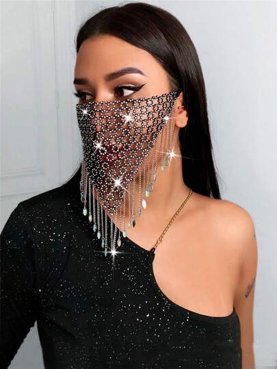 Modna maska na twarz na imprezę, diamentowy akryl, kryształowa kula, akcesoria do twarzy, maska na twarz na wiele okazji/gry na imprezę dla dorosłych, odpowiednia na Halloween/Boże Narodzenie/Święto Dziękczynienia