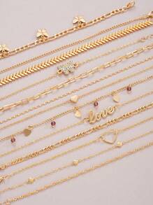 14 件套波西米亚海滩风格海洋主题心形、蝴蝶、贝壳、飞机吊饰金色脚链套装，夏季海滩度假、派对、日常穿着 - set6 - 查看 7