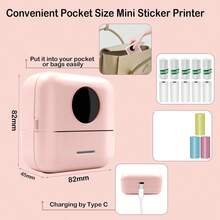 Máy in nhãn dán mini, Máy in nhiệt không mực thông minh bỏ túi di động với 13 cuộn giấy, Máy in mini để ghi chú, ảnh, nhãn dán, nhãn, biên lai - X5 Hồng kèm 13 Cuộn Giấy - Xem 3