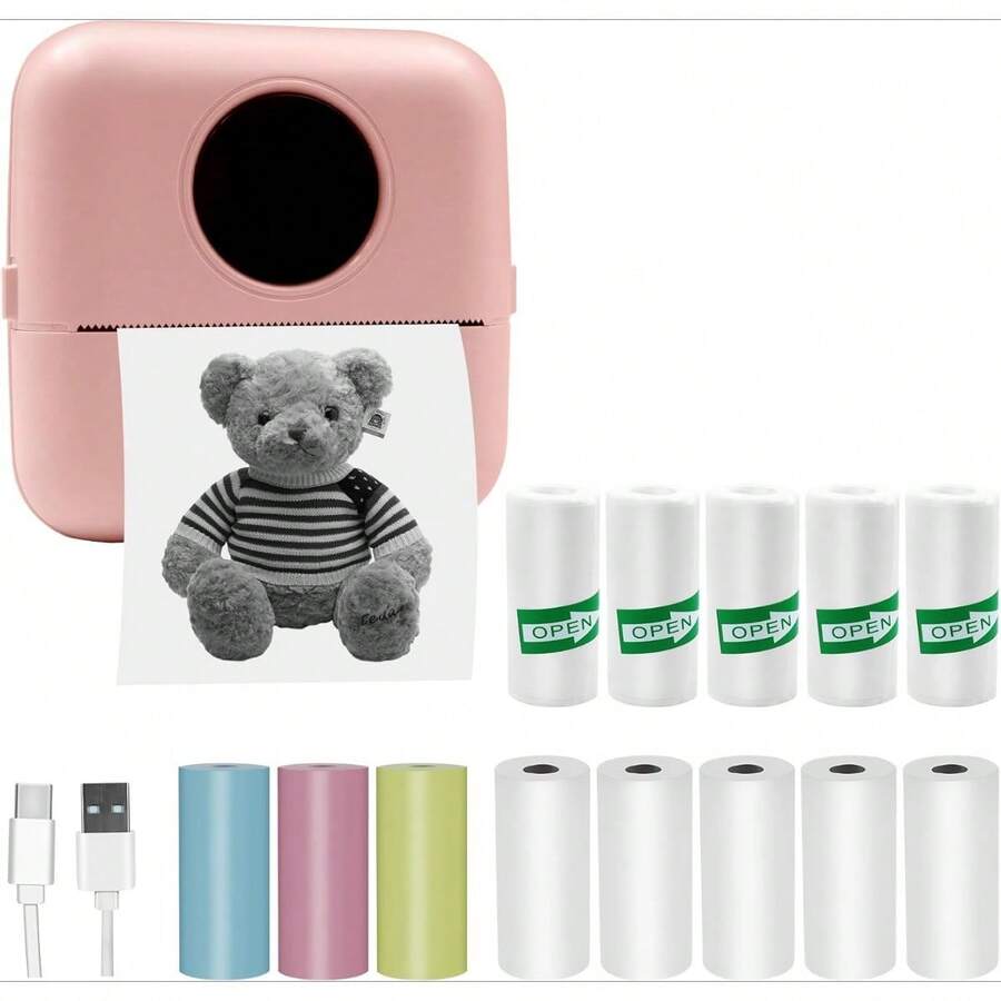 Máy in nhãn dán mini, Máy in nhiệt không mực thông minh bỏ túi di động với 13 cuộn giấy, Máy in mini để ghi chú, ảnh, nhãn dán, nhãn, biên lai