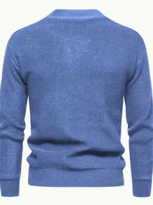 Men's Solid Color Minimalist Crewneck Long Sleeve Sweater, Casual Daily Wear, Fall/Winter - Blue - View 3