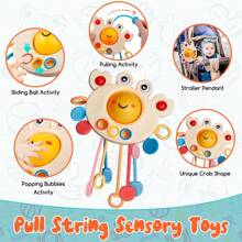 Montessori Baby Toys - 5 In 1 Infant Toy Gift Set With Pull Strings Teethers, Stacking Blocks, Sensory Shapes, Storage Box And Bath Toy, Suitable For 6-18 Months Boys & Girls