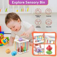 Montessori Baby Toys - 5 In 1 Infant Toy Gift Set With Pull Strings Teethers, Stacking Blocks, Sensory Shapes, Storage Box And Bath Toy, Suitable For 6-18 Months Boys & Girls