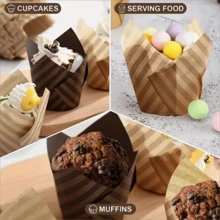 50 件郁金香形松饼衬垫、金色条纹烘焙杯、食品安全纸杯，适用于圣诞节、万圣节、感恩节、父亲节 - 彩色 - 查看 6