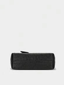 1 pieza Monedero/Bolsa de cosméticos elegante para mujer con estampado de piedra/avestruz/serpiente - Negro - Ver 5