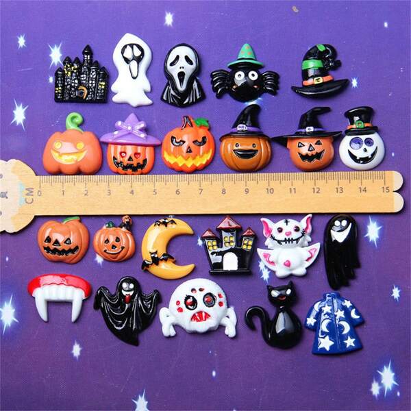 1set/10pcs Halloween Pumpkin Skull Ghost Magnetic Memo Stickers, Kitchen Decor Refrigerator Stickers