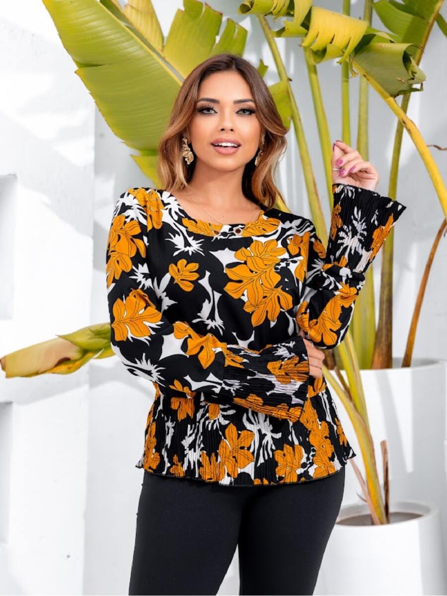 Winter Women's Long Sleeve Printed Shirt - 彩色 - 查看 1