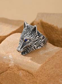 1pc Stainless Steel Inlaid Cubic Zirconia Eyes Retro Gothic Wolf Head Pattern Men's Rings Summer Jewelry - Ring - View 3