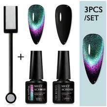 3 件套猫眼凝胶指甲油套装，夏季指甲彩虹猫眼凝胶指甲油，8 色 9D 银河星空效果猫眼凝胶指甲油，银河闪光银河效果猫眼指甲油配黑色凝胶套装，可浸泡 UV LED 猫眼指甲油美甲套装在家 DIY 美甲用品，附赠磁棒，送给女性的礼物 - 彩色 - 查看 17