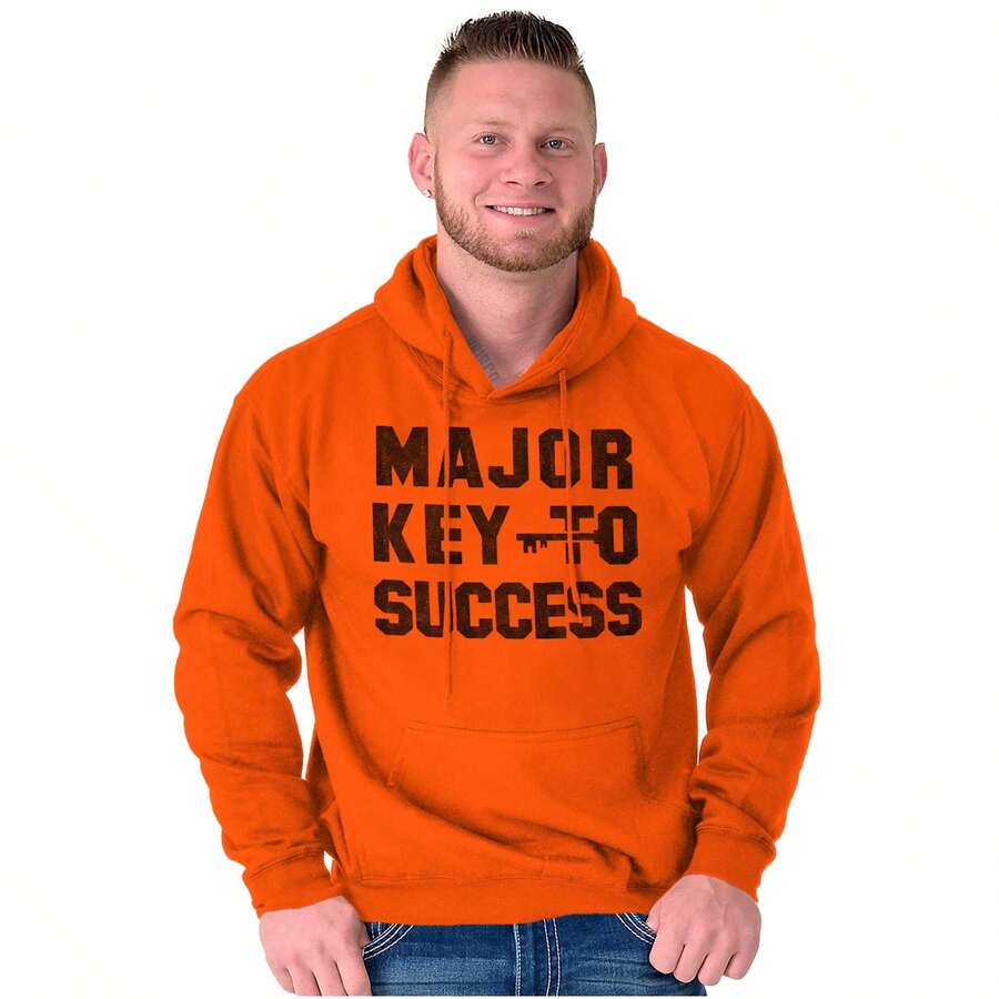 Music Graphic Fleece Lined Pullover Hoodie Note Pun Funny Motivational Saying Major Key To Success Inspirational Slogan Casual Everyday Cotton Printed Thermal Lined Drawstring Hooded Sweatshirt Kangaroo Pocket
