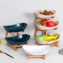High-End Fashion, Three-Layer Multi-Layer Fruit Plate, Dried Fruit Plate, Bamboo And Wood Frame, Household Snack Plate, Candy Tray, Fruit Basket - Multicolor - View 1