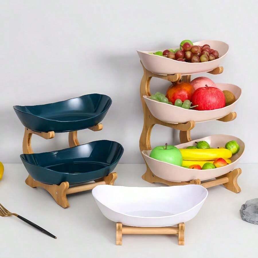 High-End Fashion, Three-Layer Multi-Layer Fruit Plate, Dried Fruit Plate, Bamboo And Wood Frame, Household Snack Plate, Candy Tray, Fruit Basket - Multicolor - View 1