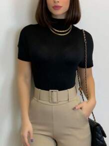 BASIC BLOUSE HIGH NECK CACHARREL RIBBON - 黑色 - 查看 2