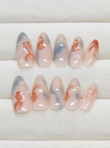 24片短方形3D蝴蝶结美甲贴纸，升级你的美甲，包含1瓶美甲胶水和1个指甲锉，美甲套装 - 彩色 - 查看 2