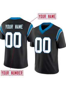 Spersonalizowana nazwa i numer Boyfriend Style męska haftowana koszulka do futbolu amerykańskiego Carolina Black V-Neck spersonalizowana koszulka z krótkim rękawem Party Game Training Competition Sports Top DIY S-XXL