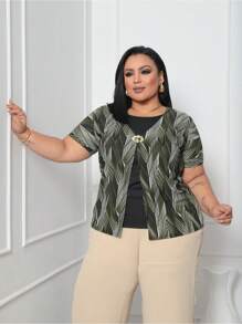 Kit 2 Shirts 2 In 1 Plus Size Women's Blouse Assorted Prints - 彩色 - 查看 5