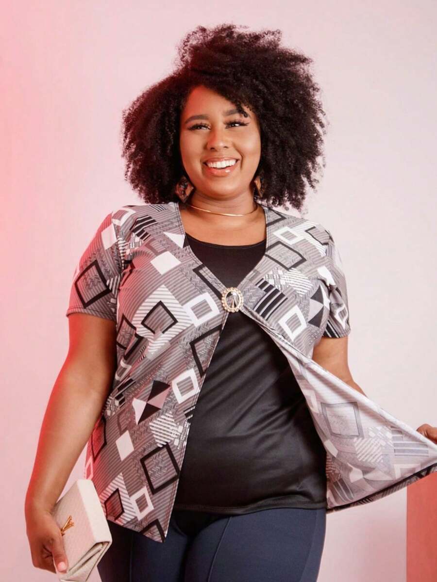 Kit 2 Shirts 2 In 1 Plus Size Women's Blouse Assorted Prints - 彩色 - 查看 1
