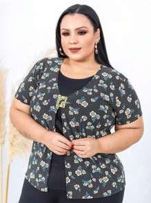 Kit 2 Shirts 2 In 1 Plus Size Women's Blouse Assorted Prints - 彩色 - 查看 9