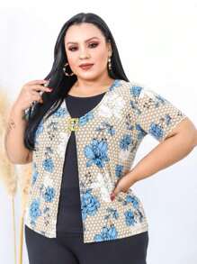 Kit 2 Shirts 2 In 1 Plus Size Women's Blouse Assorted Prints - 彩色 - 查看 7