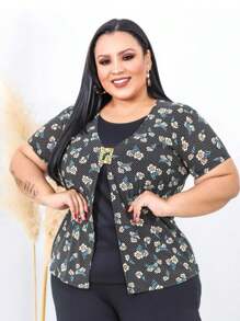 Kit 2 Shirts 2 In 1 Plus Size Women's Blouse Assorted Prints - 彩色 - 查看 6
