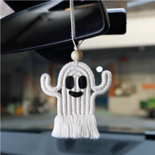1pc Handmade Crochet Mini Cute Ghost Ornament, Halloween Style Hanging Decor For Door Handle, Car Rear View Mirror,Home Decor ,Room Decor,Wall Decor - Multicolor - View 6