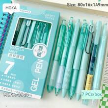 7pcs Gel Ink Rollerball Pens Set - Medium Point 0.5mm, Quick Drying, Lightweight Glass Material - Smooth Writing For Office And School Use.Halloween And Christmas Kawaii Holiday Gifts(Blueberry Jam+Dolphin Ruler 4 Pieces Set)