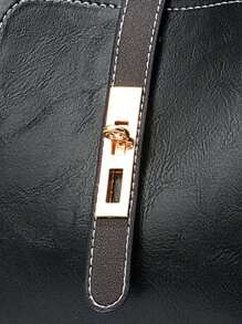 PLANEE 1 件时尚简约 PU 手提包带锁扣，适合日常使用，可肩背、斜挎或手提，配有吊饰，复古压花可拆卸肩带水桶包 - 黑色 - 查看 8