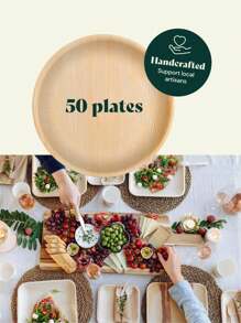 Palm Leaf Plates, 50 Pc, 8", Disposable & Compostable, Plates, Palm Leaf, Natural Color, Round, Dinnerware, Suitable For Parties/Weddings/Gatherings - Natural - View 5