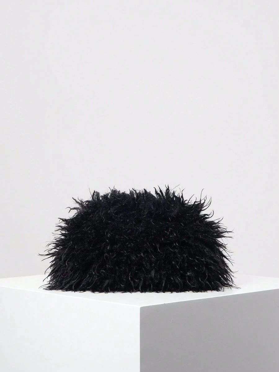 Dopamine Style Hair Claw Clip Purse, Y2K Furry Handbag, Candy-Colored Women Handbag, Charming & Cute Girl Wallet, Party Bag Perfect For Party Wedding Prom Dinner/Banquet Matching With Holiday Party Dress Evening Dress & Sequin Dress, Elegant Clutch Bag For Women , Wedding , Sequin - Black - View 1