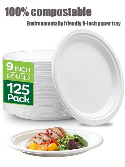 125/25/10 st 100 % komposterbar 9 tums kraftigt vit sockerrörsfiber engångspappersbrickor, obestrukna papperstallrikar, lämpliga för smörgåsar, kakor och snacks, perfekt för picknick, utomhusaktiviteter, BBQs, fiske, fester, sammankomster. De kommer inte att gå sönder, vingla, böja eller blöta igenom., Julfest Juldekor Juldekorationer Julklappar och dekorationer S