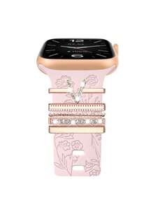St.siabe St. Siabe 5 Pieces Men's And Women's Ring Set Compatible With Apple Watch Band Silicone Strap Charm 45MM 44MM 42MM 41MM 40MM 38MM Compatible With Apple Watch Series 8 7 6 5 4 3 2 1 Strap Metal Rhinestone Charm Perfect Fit Accessories, Apple Watch Strap Suitable For 20mm And Other Smart Watch Strap Accessories (Excluding Strap)