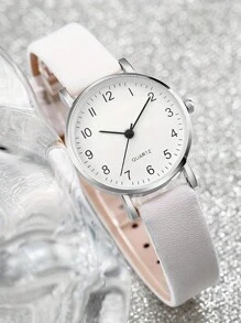 JasonRolls 6 Stücke/Set, Damen Uhr, modisch und einfaches Legierung Kleingehäuse Weiß, bequemes PU Armband Damen Uhr, Schmuckset, Halskette, Armband, Ohrringe, Ring Uhr Armband Set, geeignet für tägliches Kombinieren, Geschenk
