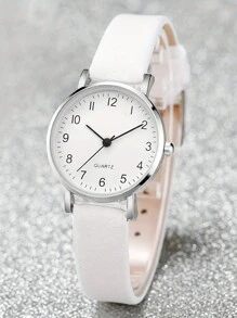 JasonRolls 6 Stücke/Set, Damen Uhr, modisch und einfaches Legierung Kleingehäuse Weiß, bequemes PU Armband Damen Uhr, Schmuckset, Halskette, Armband, Ohrringe, Ring Uhr Armband Set, geeignet für tägliches Kombinieren, Geschenk